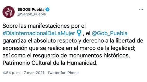 Marcha Día de la Mujer Puebla 2021 confronta gobierno estatal y ayuntamiento