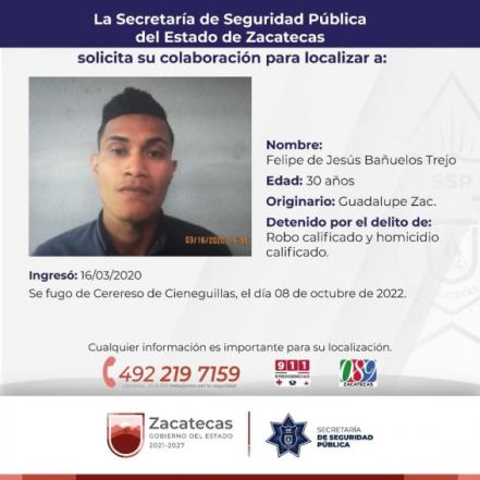 Emiten fichas de búsqueda de los 7 reos que se fugaron del penal de Cieneguillas en Zacatecas