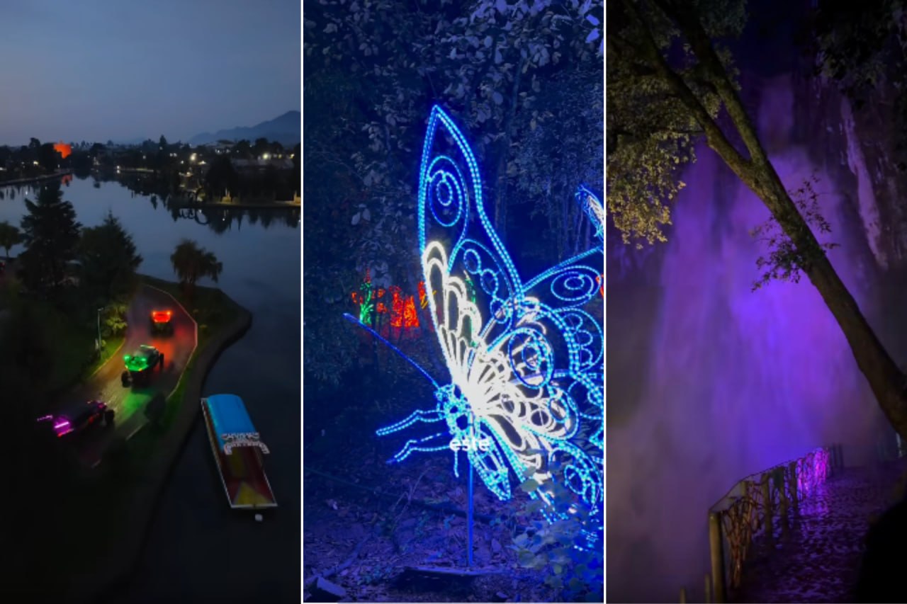 El recorrido nocturno en el Pueblo Mágico de las Esferas que te lleva hasta una cascada iluminada