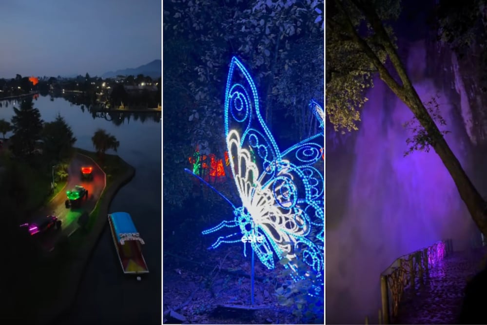 El recorrido nocturno permite contemplar la caída de agua rodeada de senderos y luces de colores | Foto: Captura de pantalla Guía Lactea