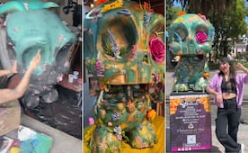VIDEO Artista denuncia daños a su calavera monumental en el zócalo de Puebla