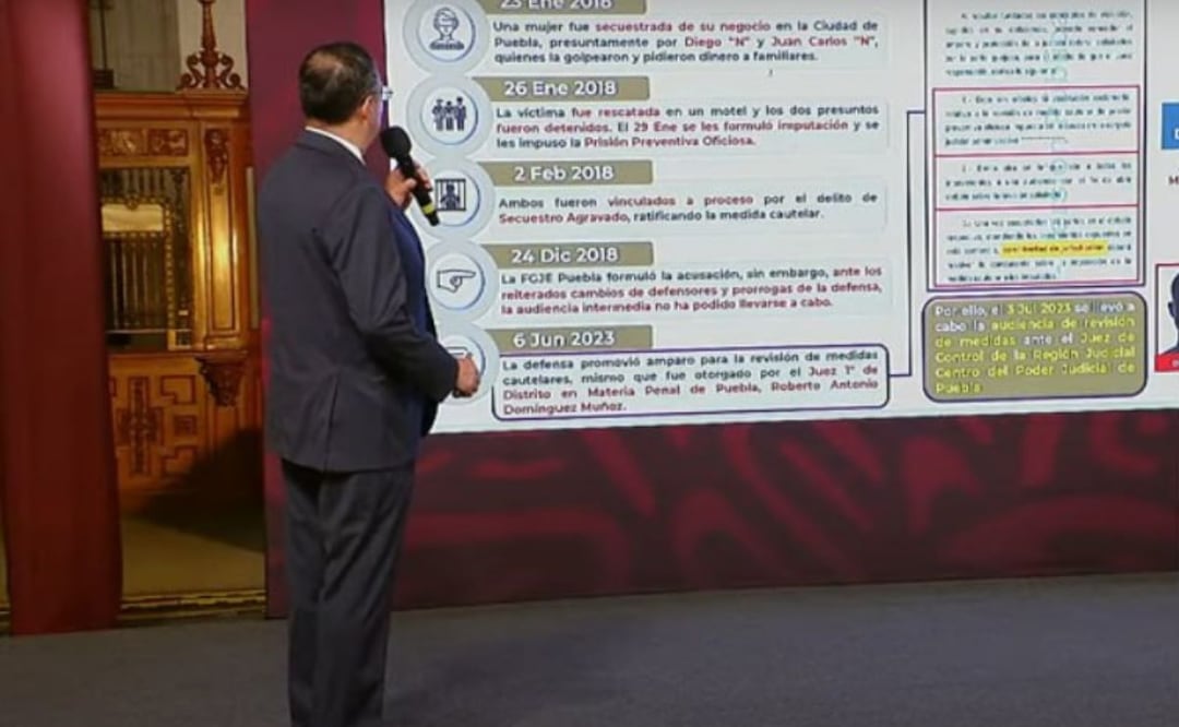 En la mañanera de AMLO, en la sección "Cero Impunidad", se exhibió a dos jueces de Puebla | Foto: Captura YouTube Andrés Manuel López Obrador