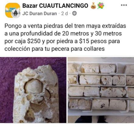 Venden piedras del Tren Maya en Puebla 