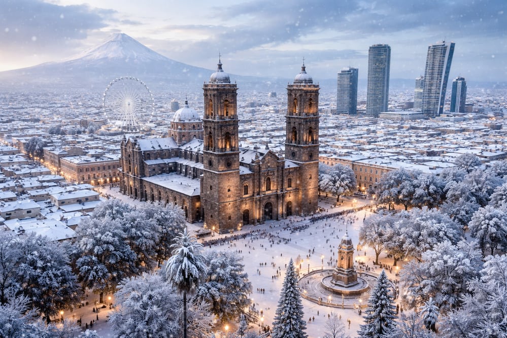 La inteligencia artificial mostró cómo se vería Puebla bajo un manto de nieve | Foto: ChatGPT