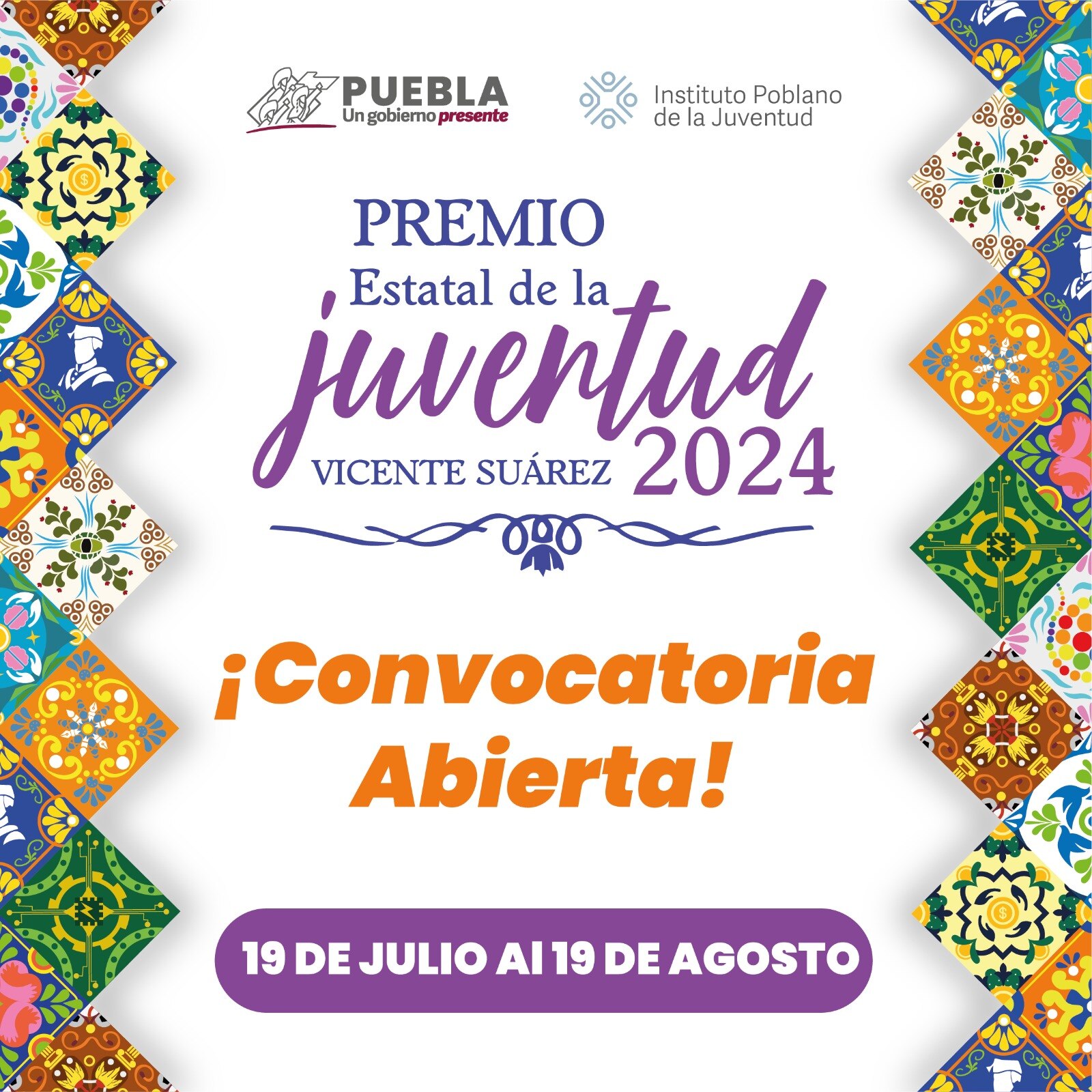La convocatoria estará abierta hasta el 19 de agosto a través de las redes sociales del Instituto Poblano de la Juventud. 

Foto: Producción El Universal Puebla
