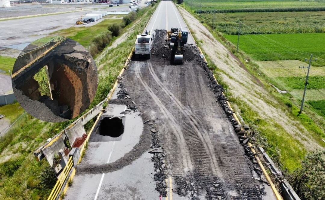 Foto: Gobierno de Puebla Reparan el socavón que se formó en el bulevar del Aeropuerto Internacional de Puebla