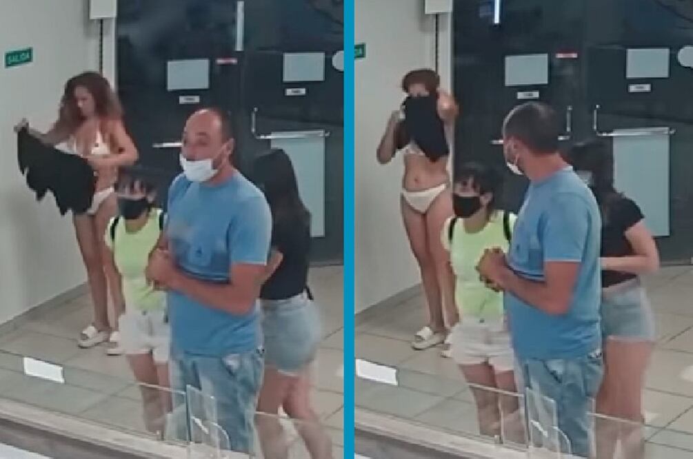 Video. Olvidó su cubrebocas y usa su vestido para poder comprar