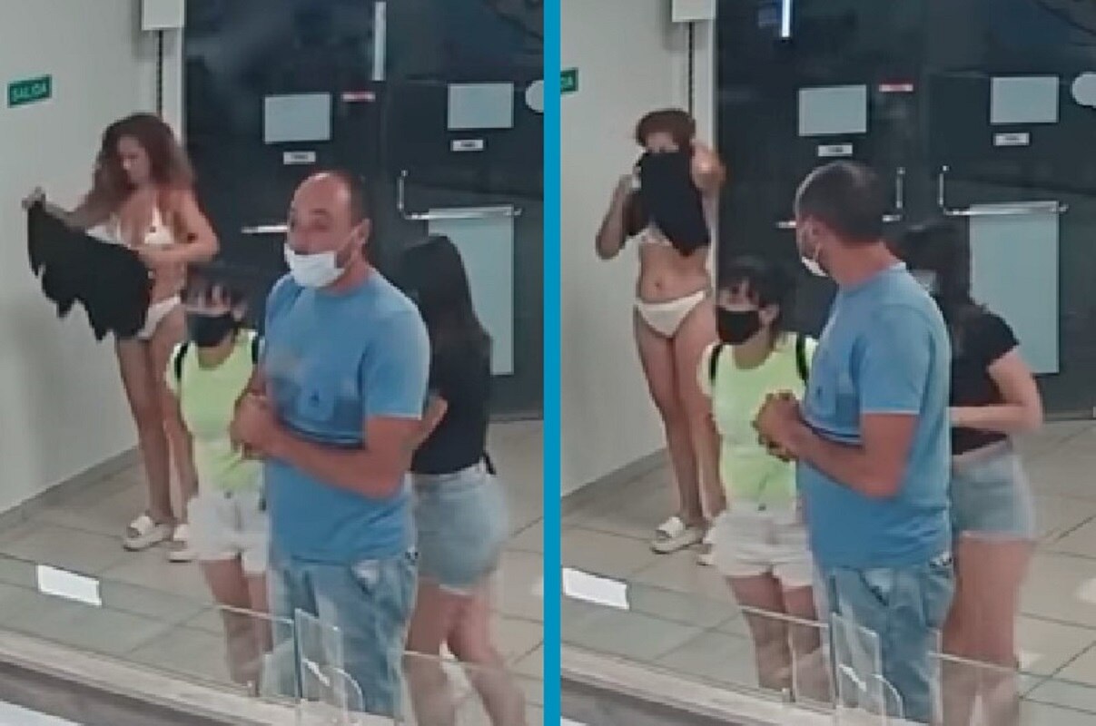 Video. Olvidó su cubrebocas y usa su vestido para poder comprar