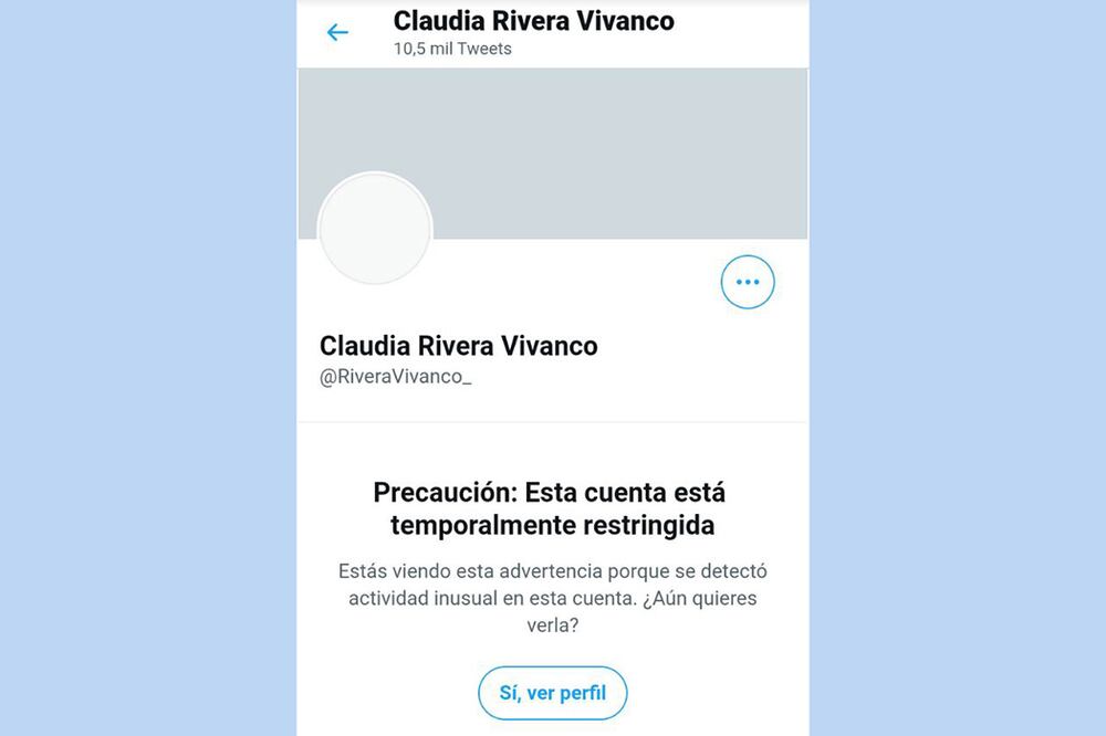 Restringe Twitter cuenta de Claudia Rivera