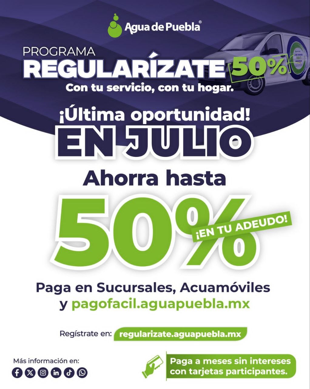 Agua de Puebla amplía el periodo de descuentos para pagar adeudos | Foto: Agua de Puebla.