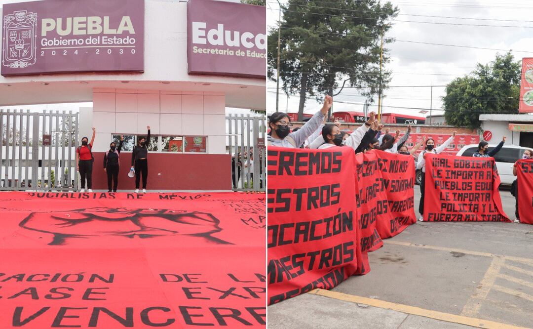 Normalistas de Teteles ahora protestan en las oficinas de SEP Puebla | Foto: EsImagen