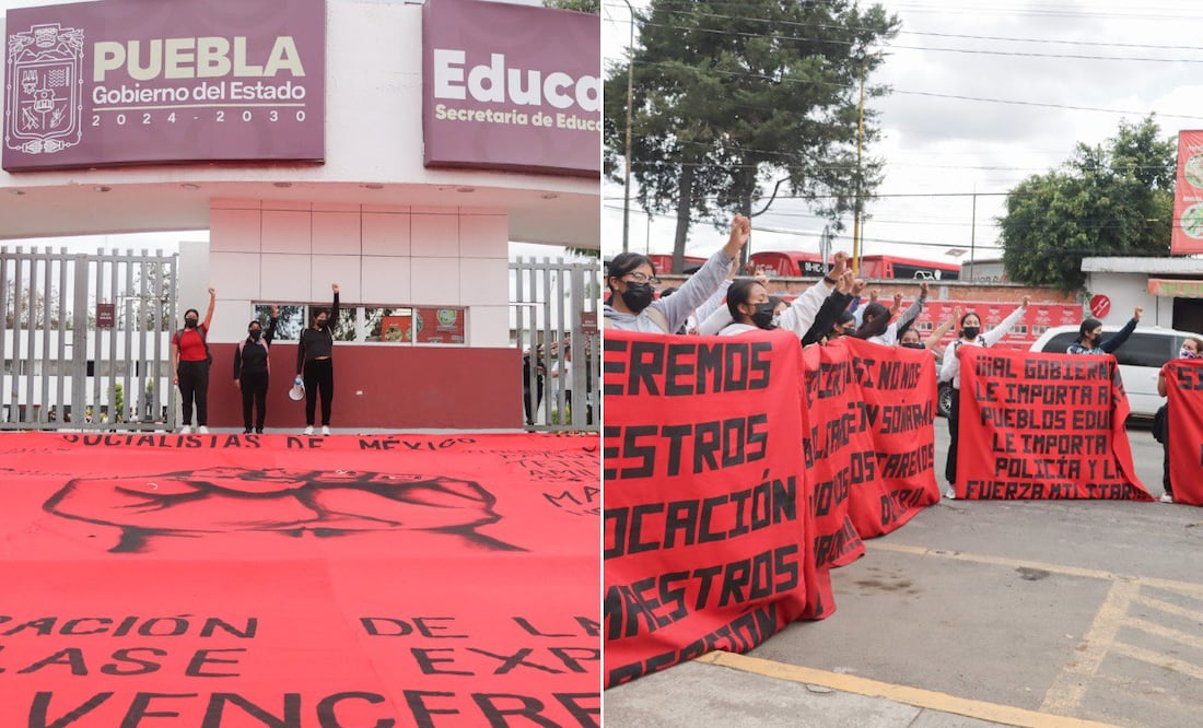 Normalistas de Teteles ahora protestan en las oficinas de SEP Puebla | Foto: EsImagen