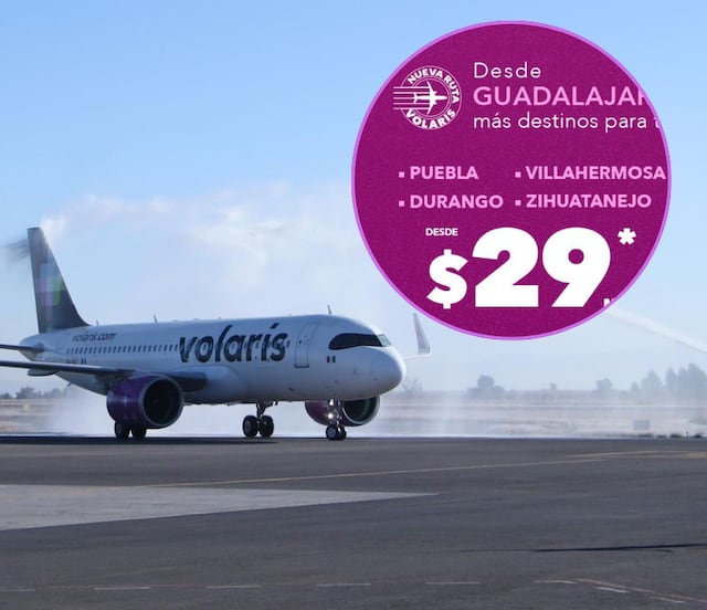 Boletos de avión Puebla-Guadalajara de Volaris a 29 pesos