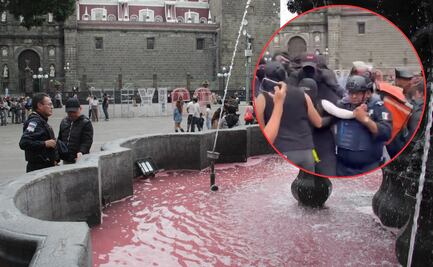 Liberan a activistas detenidas por dañar la fuente de San Miguel durante protestas en Puebla