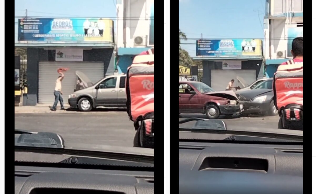 Una pareja grababa el incendio de un auto cuando sucedió un choque, el video se volvió viral. Foto: Facebook Yagami Meiko