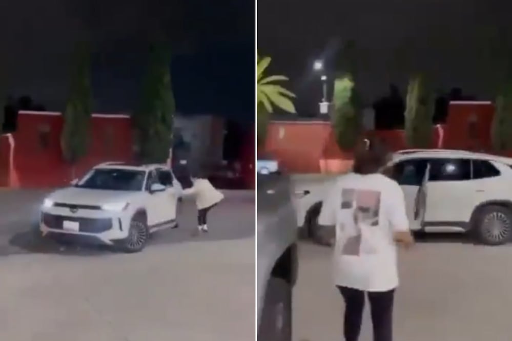 El momento en que una víctima corre detrás de su camioneta quedó captado en video | Foto: Captura de video @belindaruizdelap