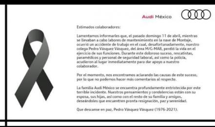 Muere trabajador por accidente laboral en planta Audi, en Puebla