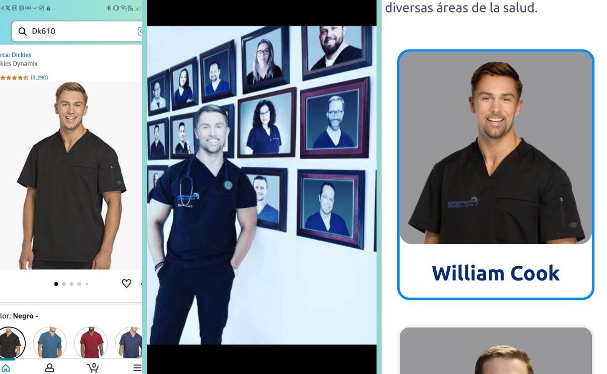 A la imagen se le colocó un logo y barba / Foto: Amazon, Facebook de Marilyn Cote y Pixabay