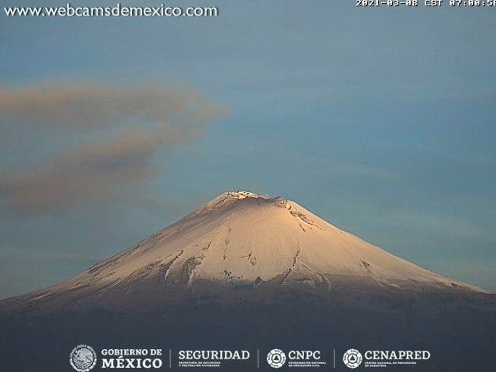 ¿Cómo amaneció el Popocatépetl? 8 de marzo 2021