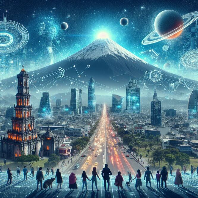 Así visualiza la Inteligencia Artificial el futuro de la población en Puebla | Foto generada por BING