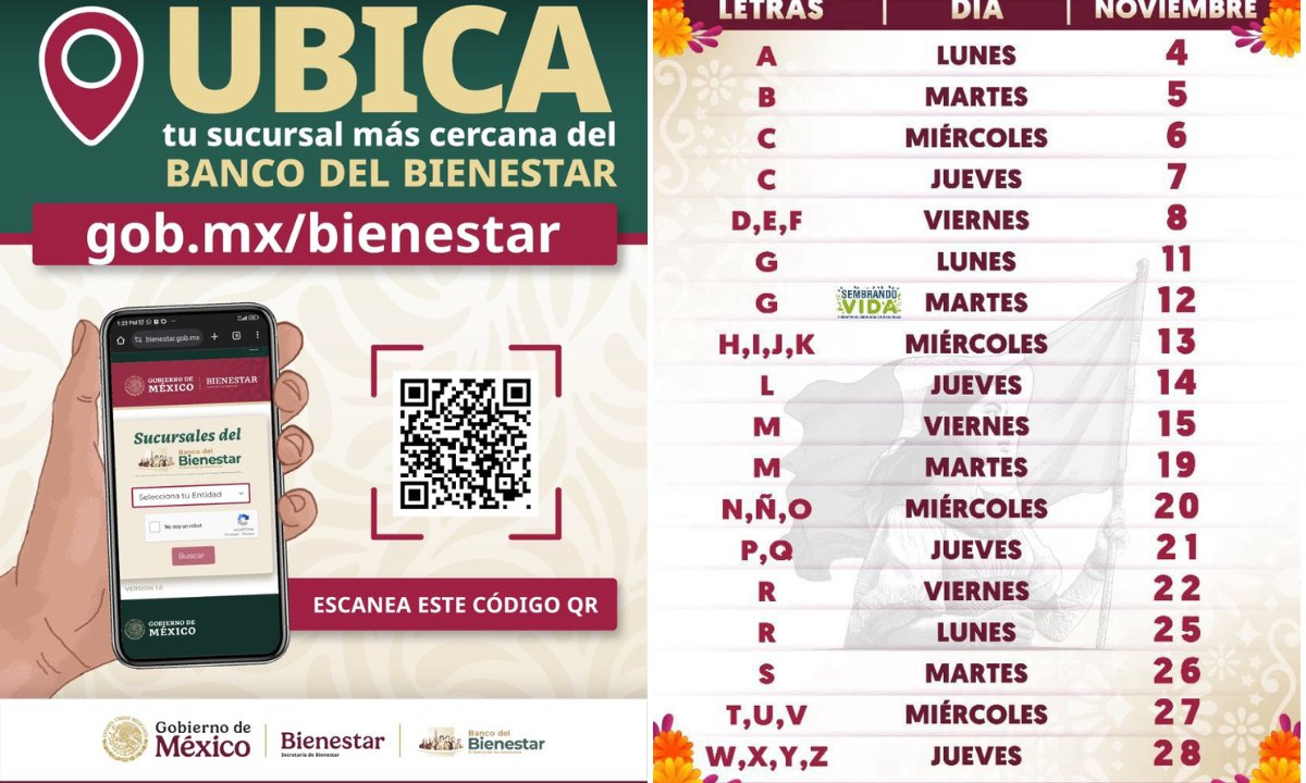 Calendario de pagos de la Pensión Bienestar del 25 al 28 de noviembre
