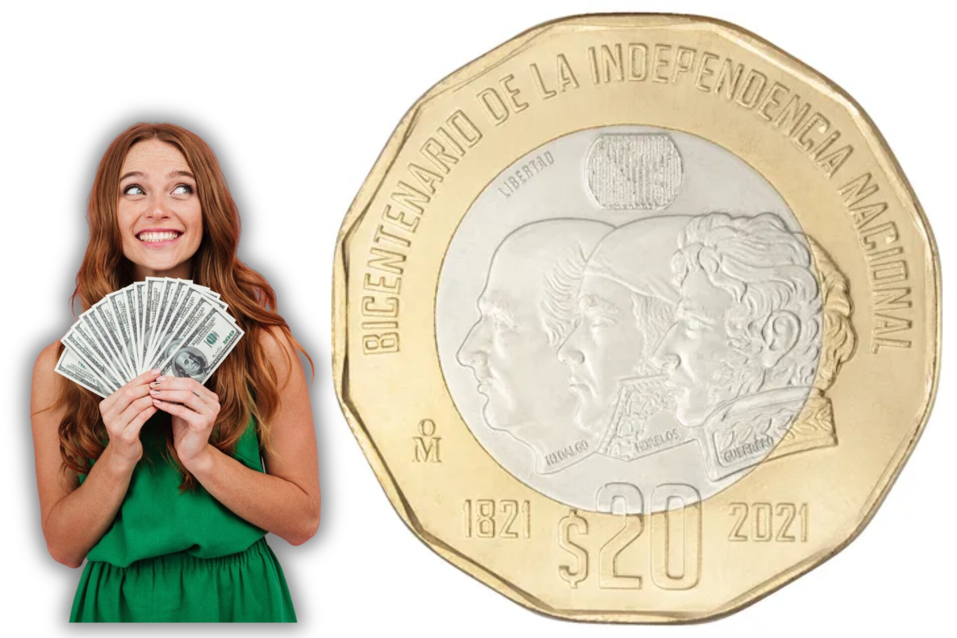 La moneda de 20 pesos conmemorativa de la Independencia de México puede valer mucho | Foto: Freepik / Mercado Libre
