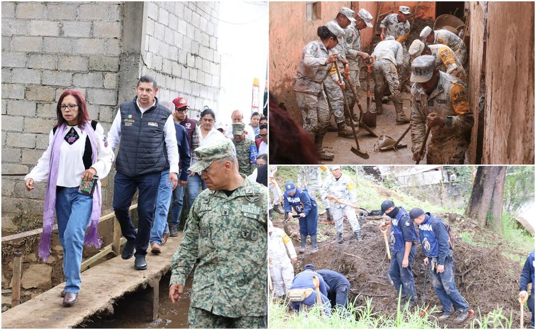 Elementos de la Defensa, Marina, Guardia Nacional y Protección Civil continúan con las labores de recuperación de caminos, carreteras y viviendas | Foto: Gobierno del Estado