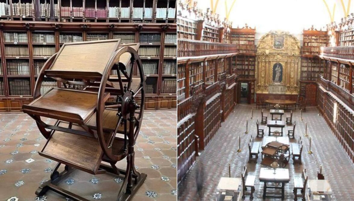 La rueda de libros se puede conocer en la Biblioteca Palafoxiana | Foto: Museos Puebla