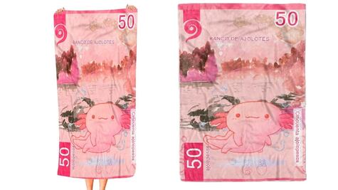 Ya se venden cobijas, toallas y tazas con la imagen del billete del ajolote