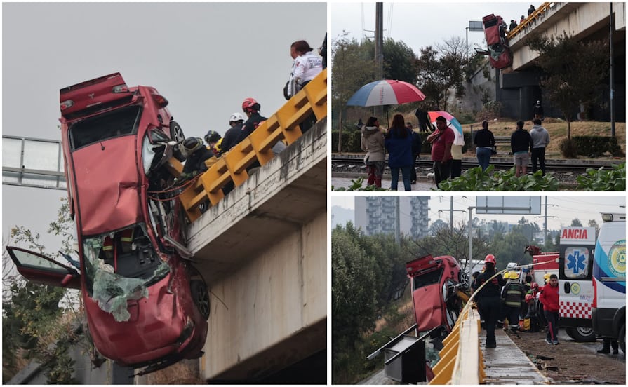 VIDEO Así rescataron a los 4 tripulantes del auto que quedó colgado en el Periférico 