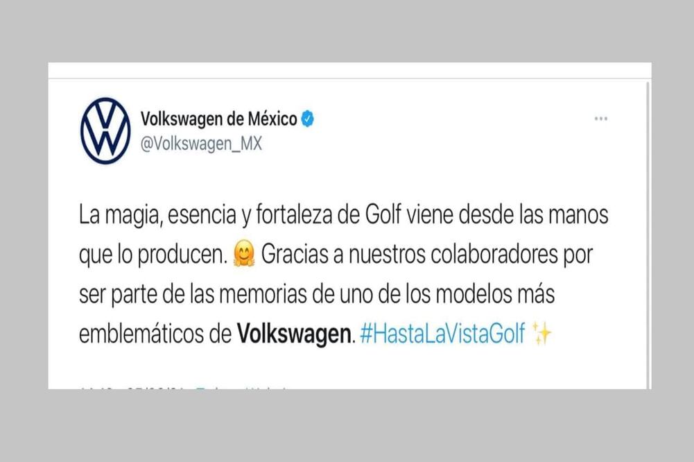 Concluye producción del modelo Golf en Puebla Imagen: Captura de Twitter