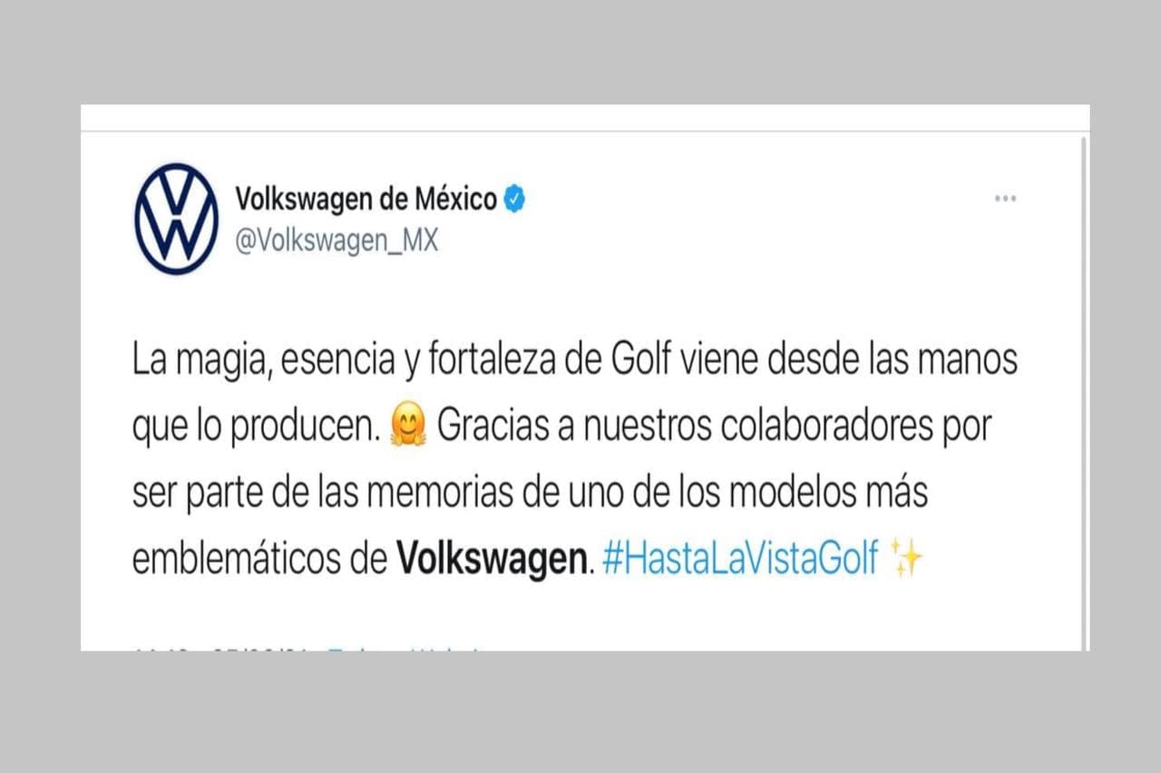 Concluye producción del modelo Golf en Puebla Imagen: Captura de Twitter