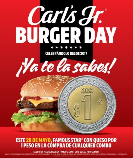 Hamburguesas de Carl's Jr. a solo 1 peso ¡No te pierdas la promo! 