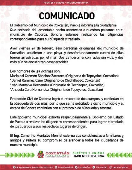 Tragedia en Caborca: cuatro poblanos van a playa y mueren ahogados