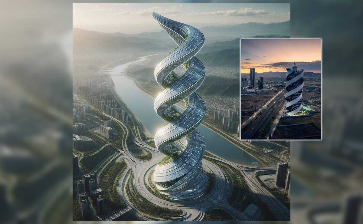 Inteligencia Artificial crea rascacielos futurista igual a la Torre Helea de Puebla