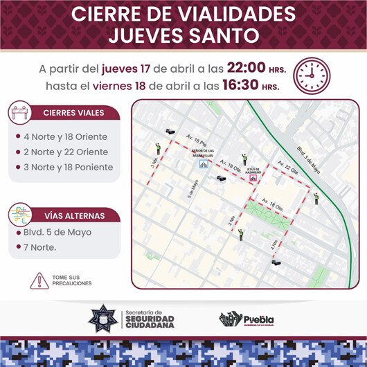 Estos serán los cierres viales por el Viacrucis | Foto: Ayuntamiento de Puebla