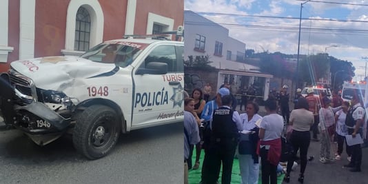 Patrulla se pasa el alto, choca con autobús y deja 19 lesionados