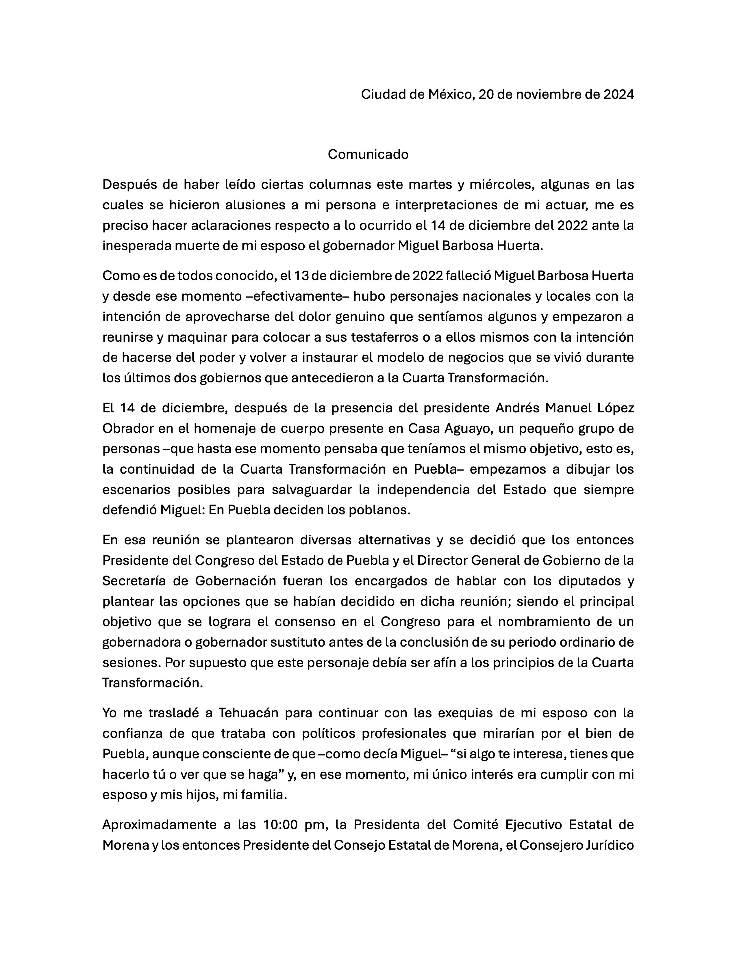 Comunicado de  Rosario Orozco Caballero  / Redes Sociales