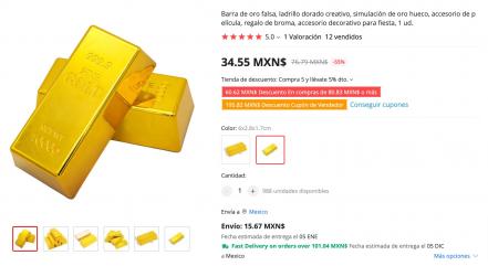 Así son los lingotes de oro chinos que cuestan de 400 a 500 pesos