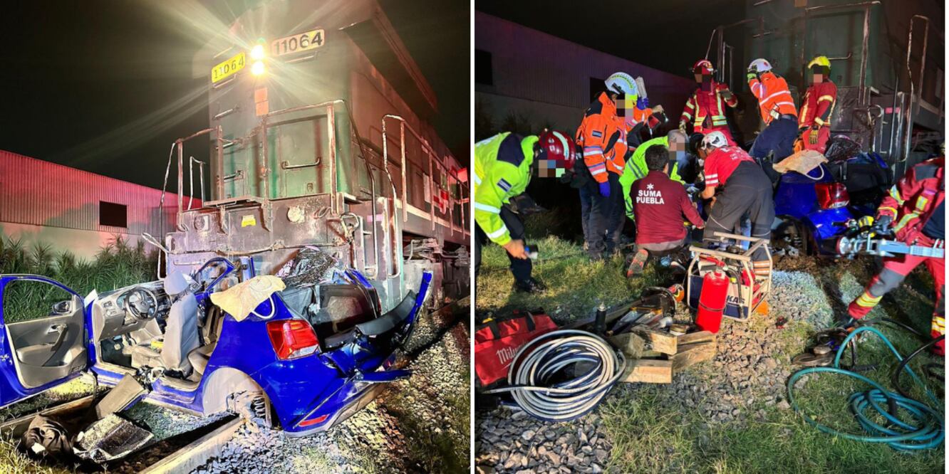 El tren embistió a un vehículo particular en la colonia Villa Posadas, Puebla. Saldo de dos mujeres fallecidas / Foto: Redes Sociales