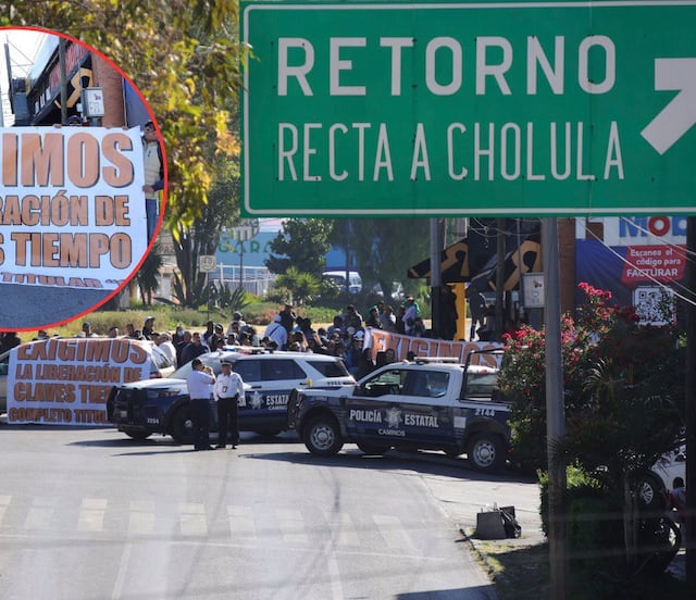 Maestros se manifiestan en la SEP y bloquean la Recta a Cholula