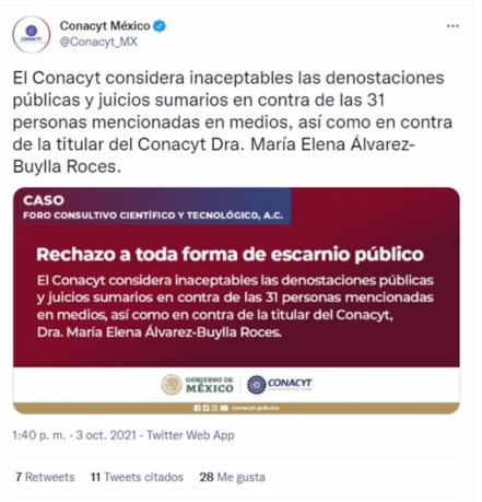 Cuestionan tweet donde Conacyt se desmarca del juicio a científicos