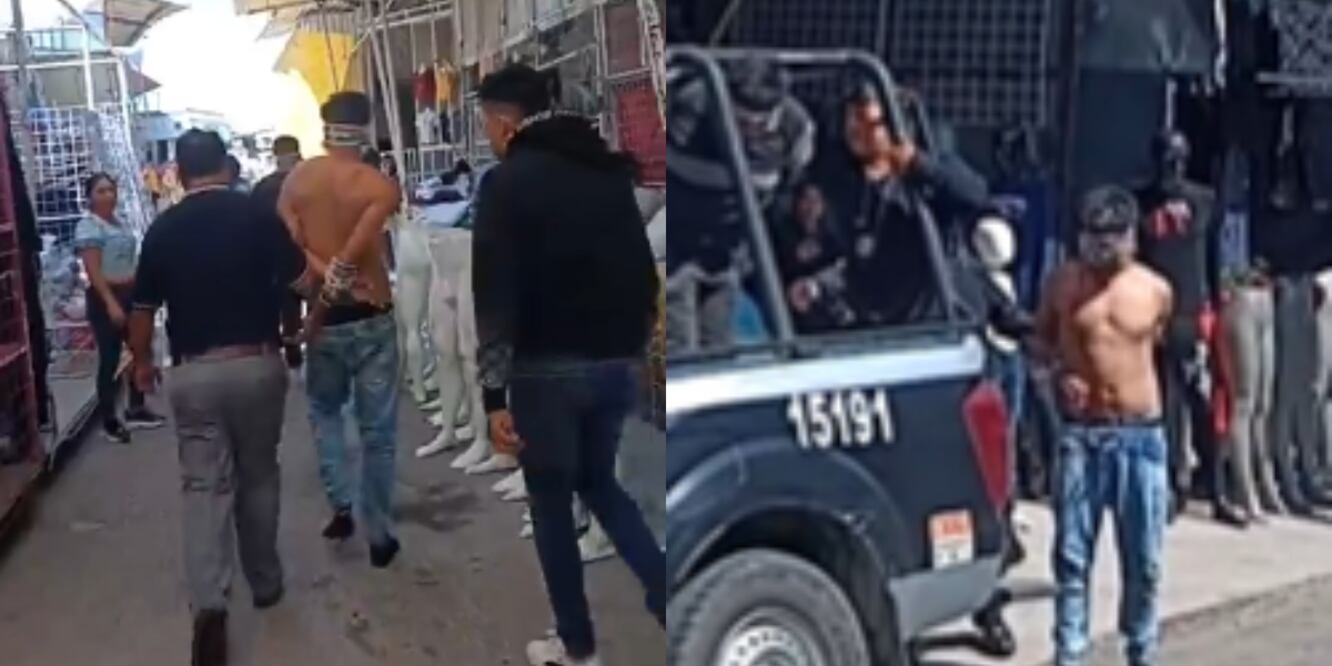 Dos presuntos ladrones se salvaron de ser linchados, en el Tianguis de San Martin Texmelucan / Foto captura de pantalla Frente a la Noticia