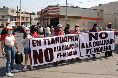 Protesta Morena en Texmelucan por imposición de Mauricio Toledo