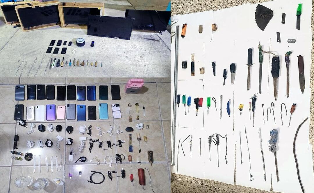 Policías Estatales Custodios aseguraron objetos punzocortantes, equipos y accesorios telefónicos, posible droga y aparatos eléctricos | Foto: SSP