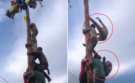 VIDEO Juego del Calamar mexicano: dos hombres casi se matan en concurso del palo encebado