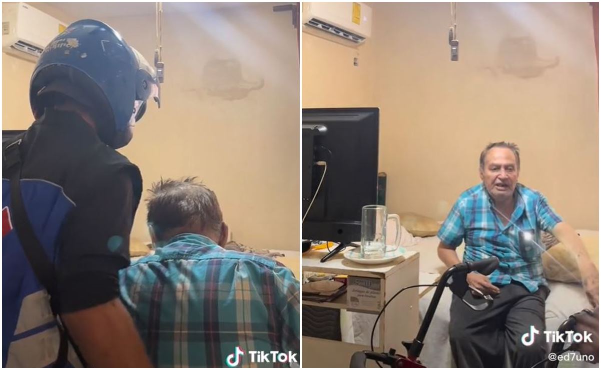 Abuelito pide pizza solo para que repartidor lo ayude a acomodarse en su cama