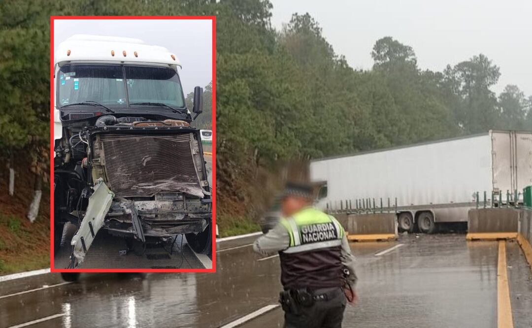 Dos tráileres se accidentaron sobre la autopista México-Puebla | Foto: Guardia Nacional Carreteras/RRSS