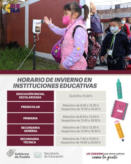 ¿Cuándo inicia el Horario de Invierno en las escuelas de Puebla?
