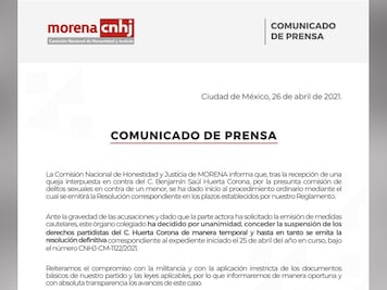 Suspende Morena derechos partidistas de Saúl Huerta